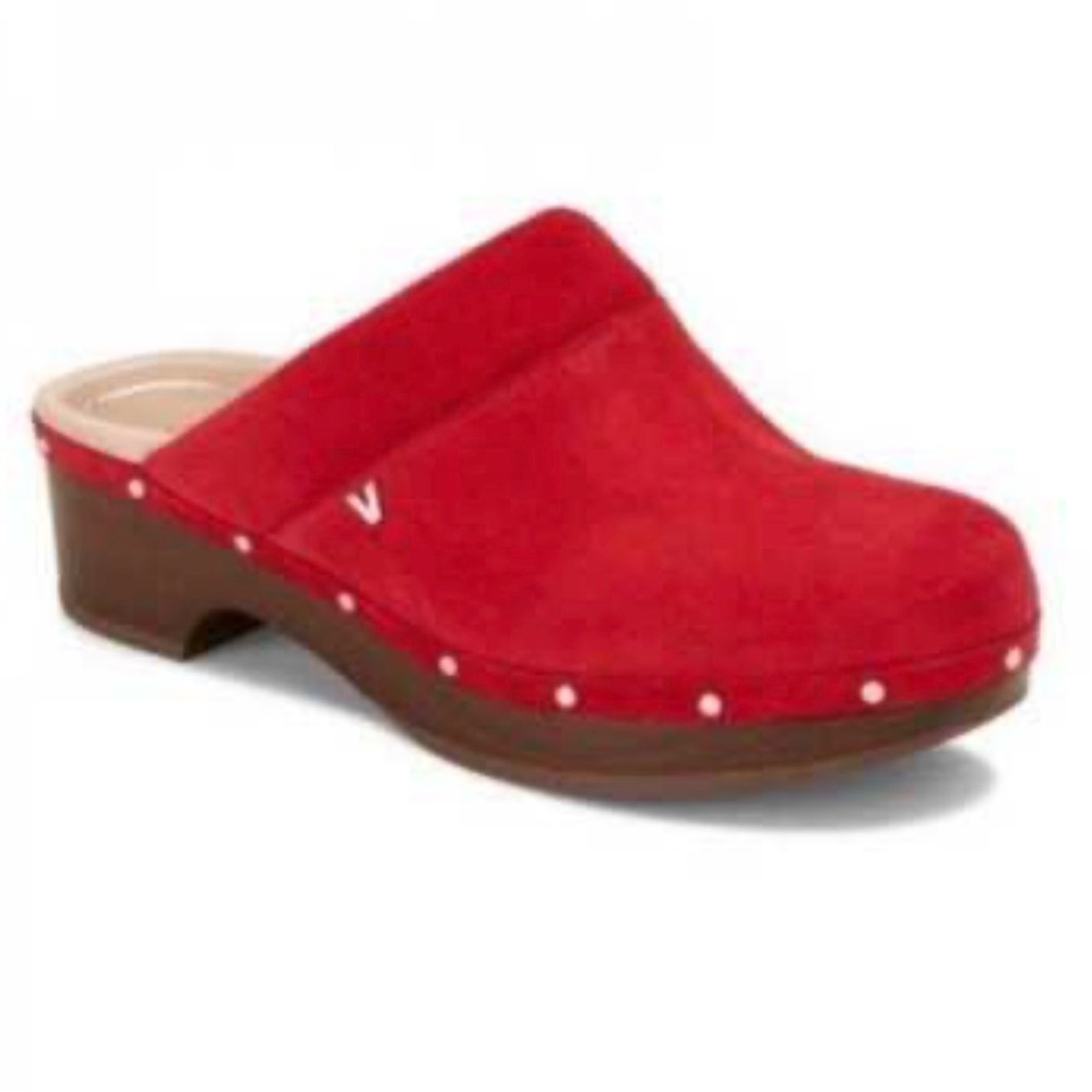 Vionic Red Suede Studded Clog Mule
